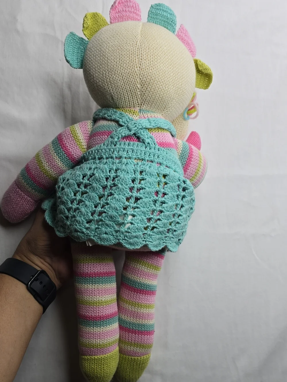 Maison Chic Knit Stuffed Doll W/Baby Crochet Sweater Striped Bright Colors 17